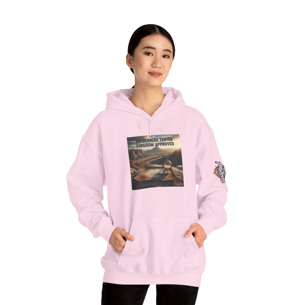 Wilderness Tested Kingdom Approved Hoodie – Mountain Desert Compass Crown Christian Sweatshirt for Biblical Adventure Faith Printify