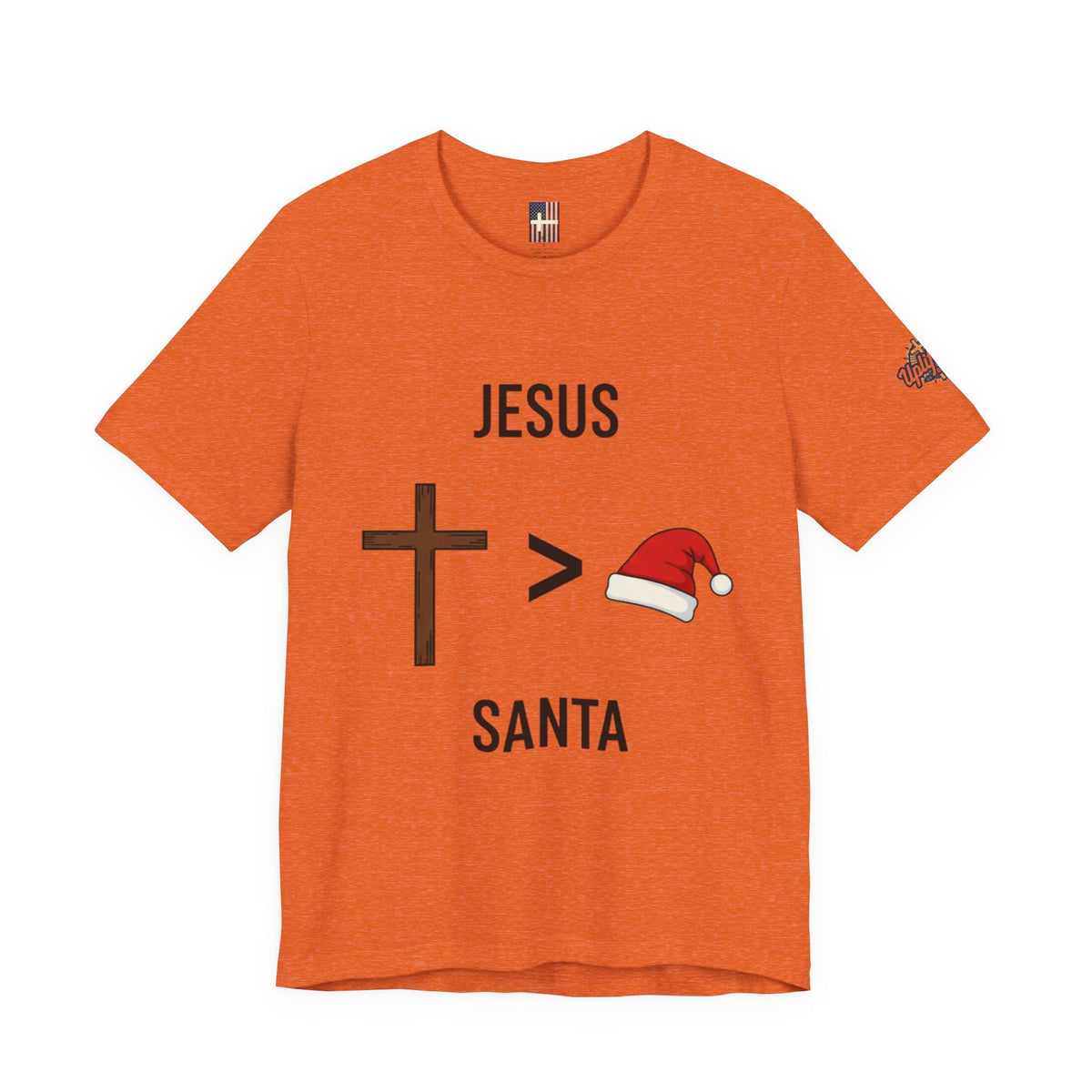 🎄 Jesus > Santa – Minimalist Christian Christmas T-Shirt | Bold Faith Over Holiday Tee | Cross vs Santa Hat Design | Uplifted Gear Printify