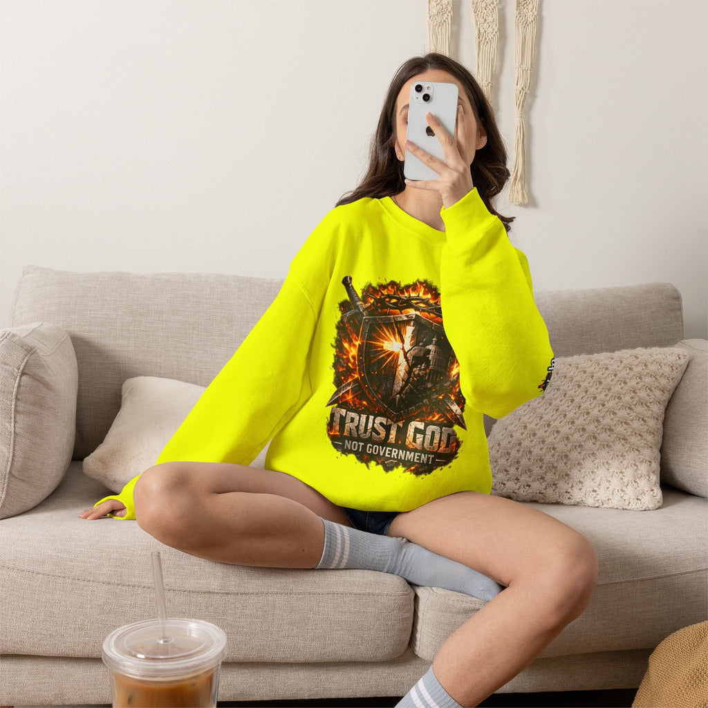 Trust God Not Government Shield Sweatshirt — Patriotic Christian Faith Sweatshirt Printify