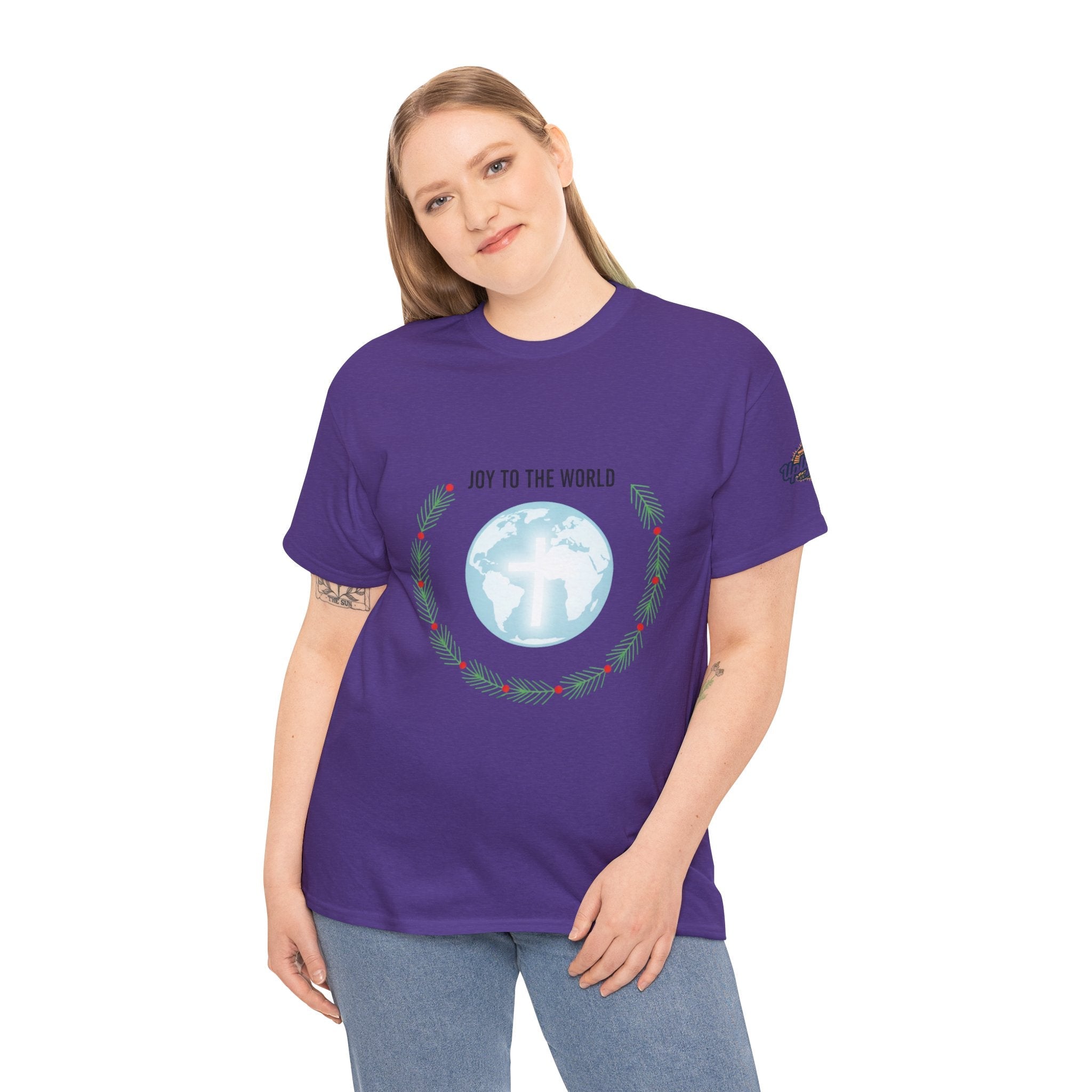 Joy to the World T-shirt – Wreath Earth Nativity Christian Christmas T-shirt for Isaiah 9:6 Holiday Faith & Festive Joy Printify