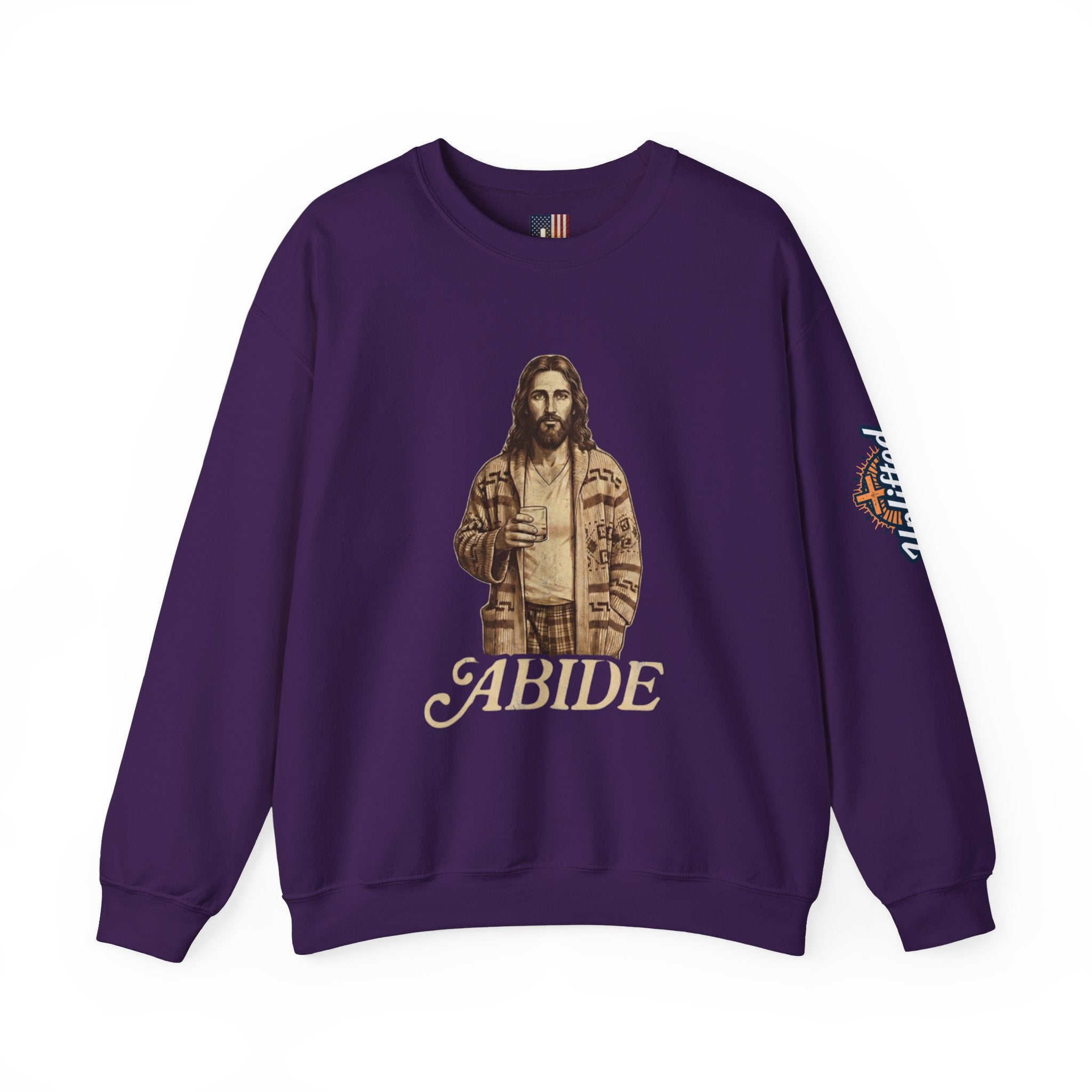 Abide Jesus Sweatshirt — Vintage 'The Dude' Religious Graphic Sweatshirt Printify