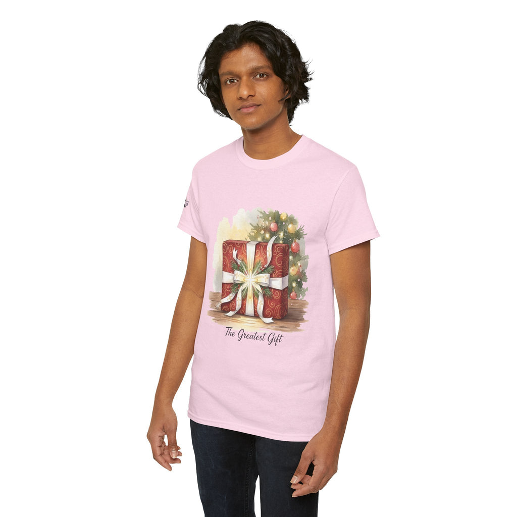 The Greatest Gift T-shirt – Cross Bow Present Christian T-shirt for Christmas Salvation & Eternal Faith Printify
