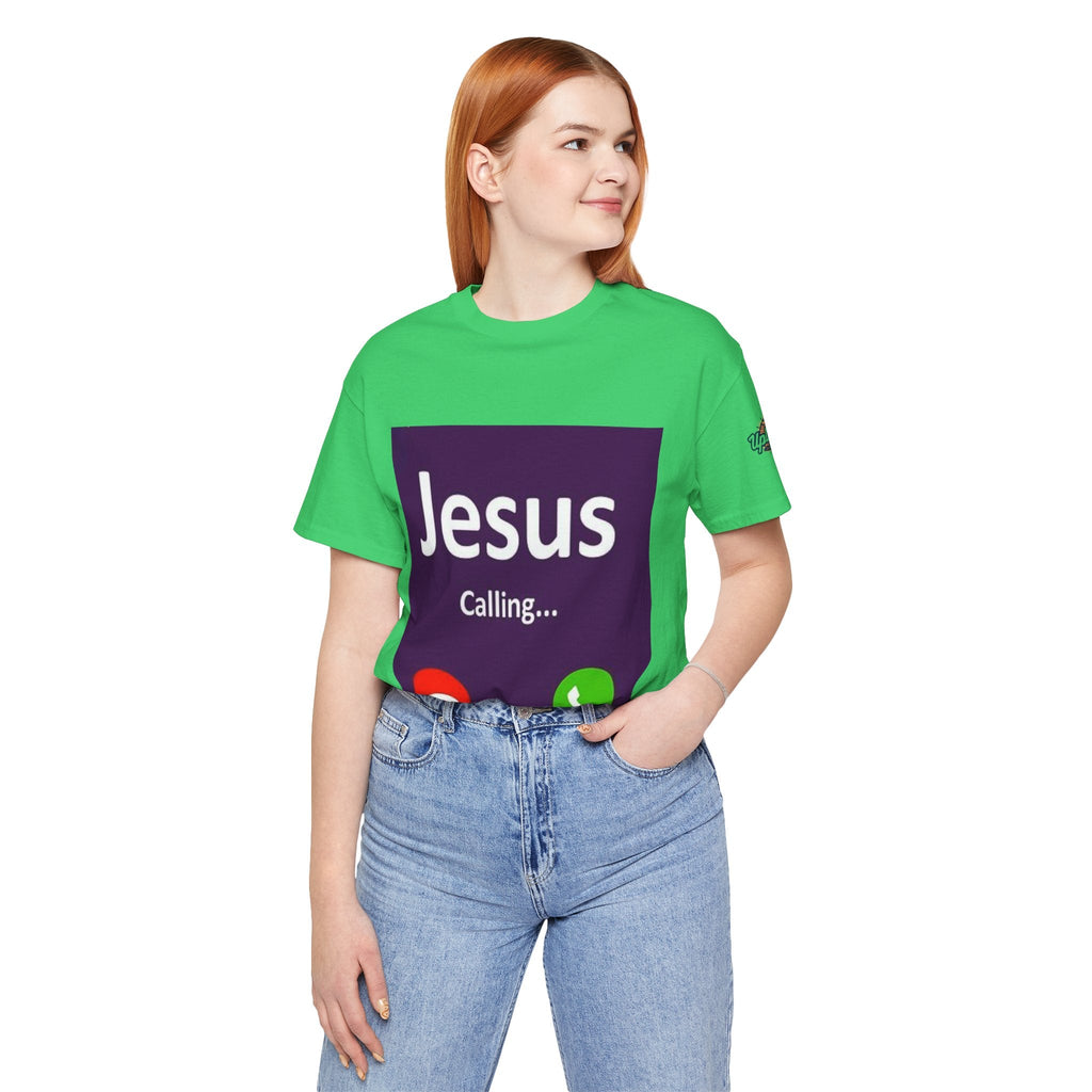 Jesus Calling T-shirt – Funny Cell Phone Screen Christian T-shirt for Divine Connection & Faith Humor Printify