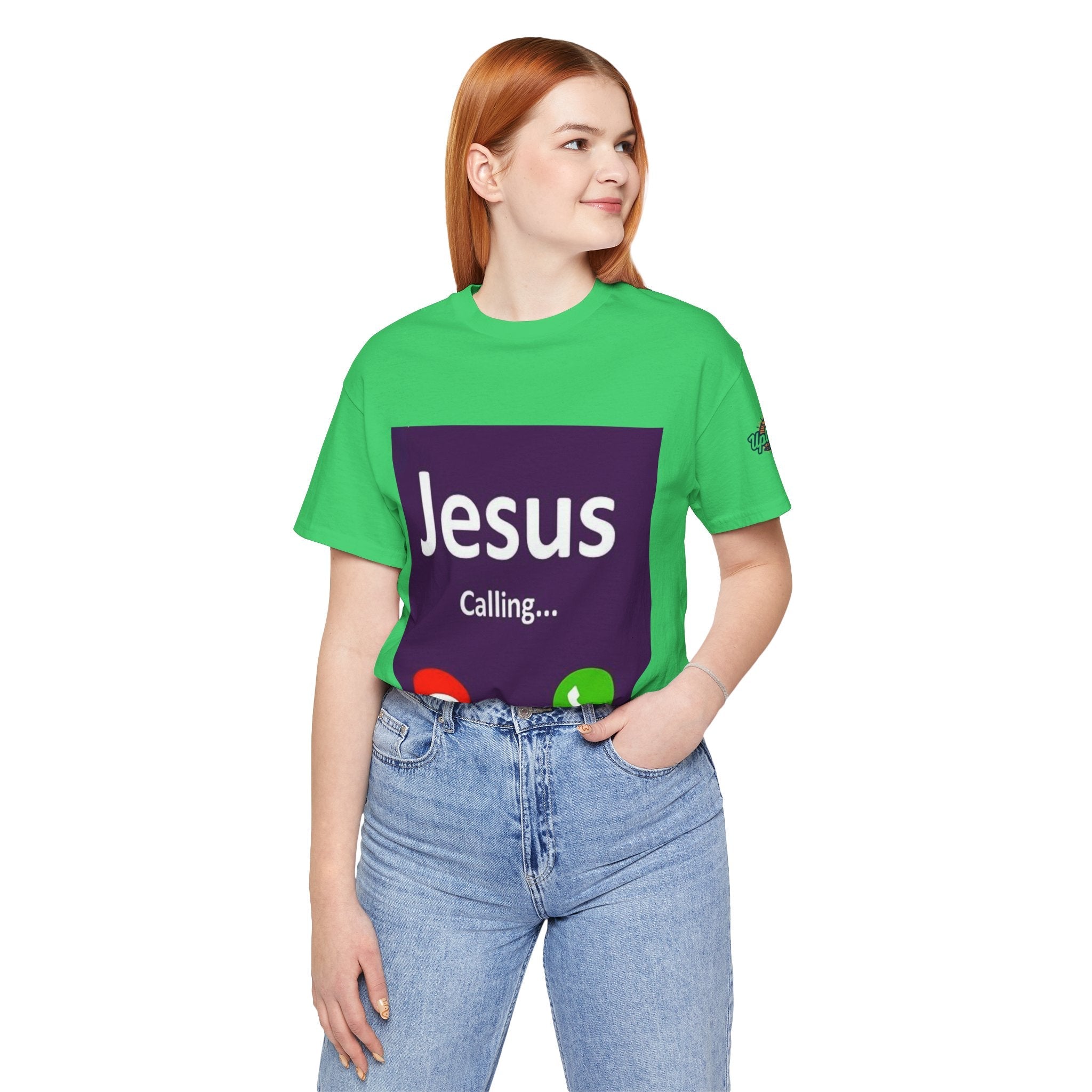 Jesus Calling T-shirt – Funny Cell Phone Screen Christian T-shirt for Divine Connection & Faith Humor Printify