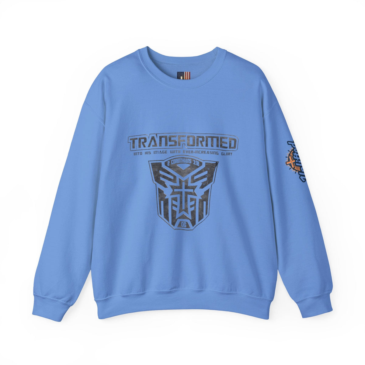 Transformer Logo Christian Sweatshirt | 2 Corinthians 3:18 Bible Verse Sweatshirt Printify