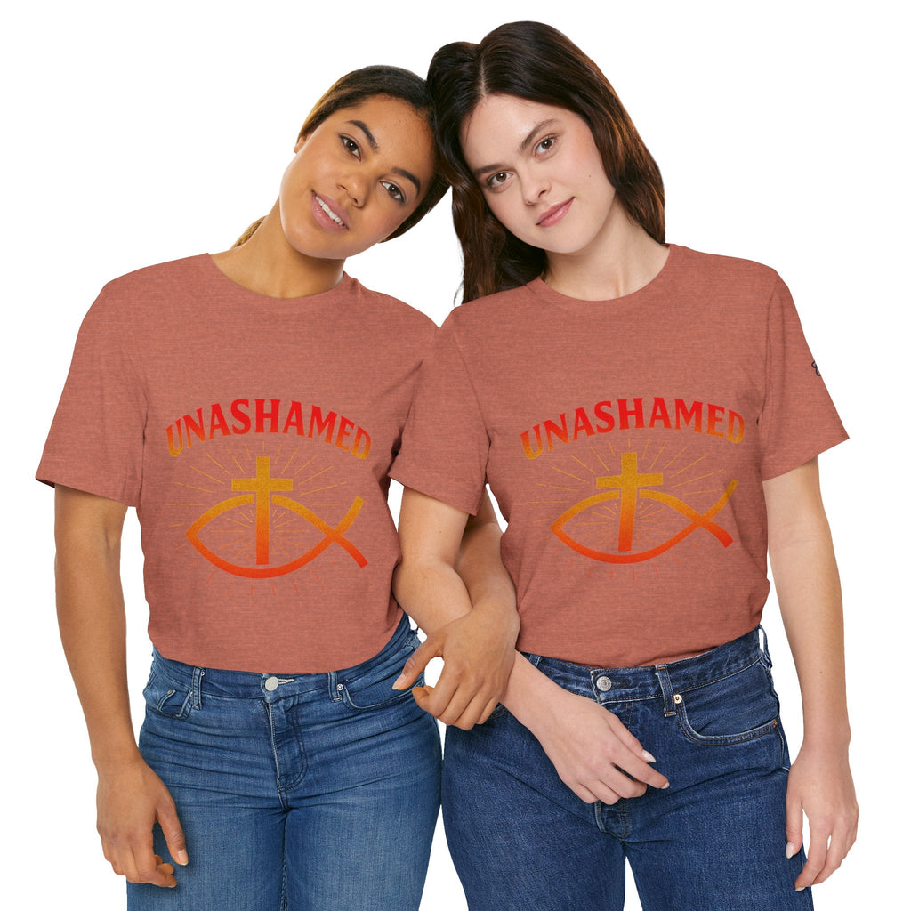 Unashamed T-shirt – Ichthys Jesus Fish & Cross Christian T-shirt for Romans 1:16 Bold Faith Printify