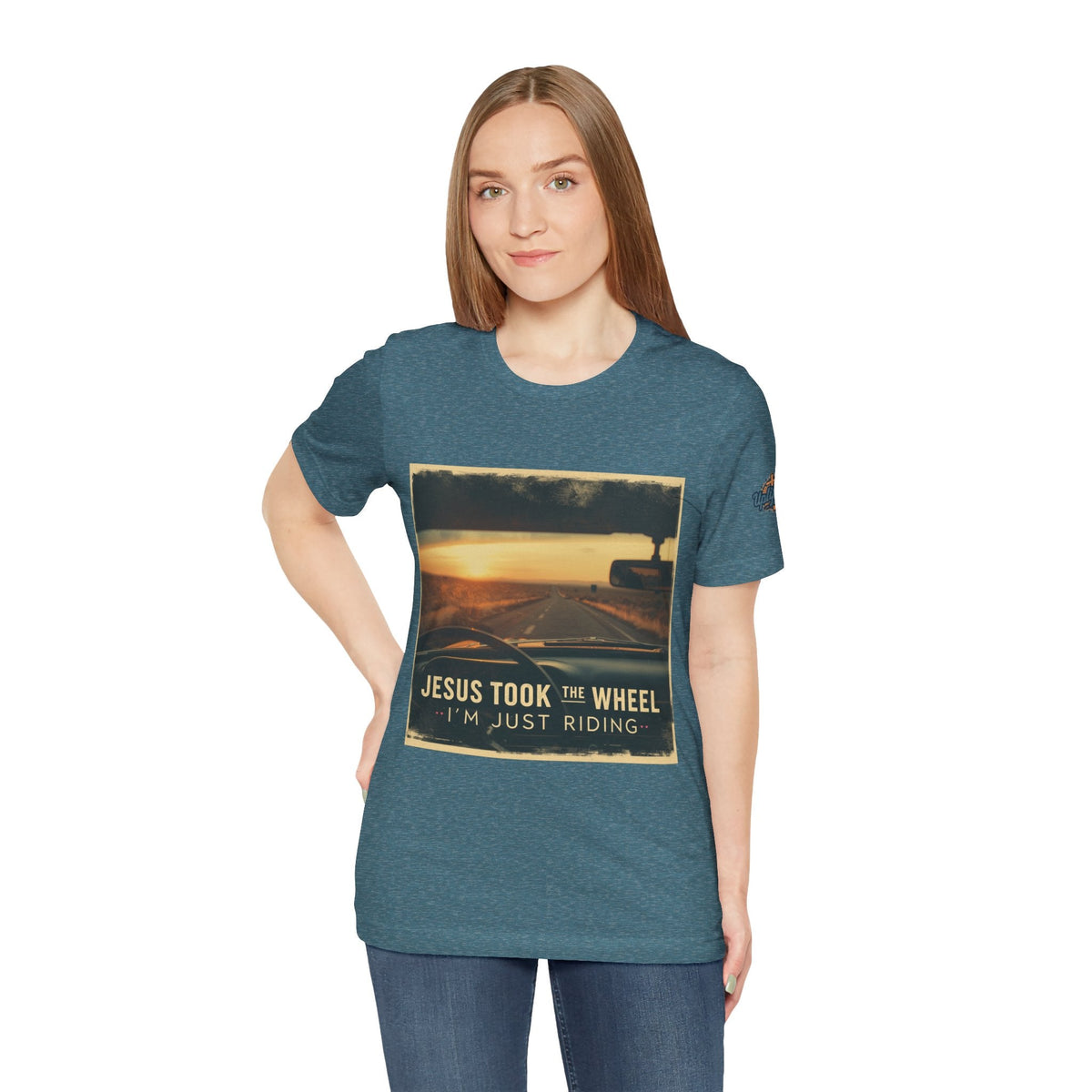 Jesus Took the Wheel I'm Just Riding T-shirt – Funny Christian Convertible Car T-shirt for Surrendered Faith & Humor Printify