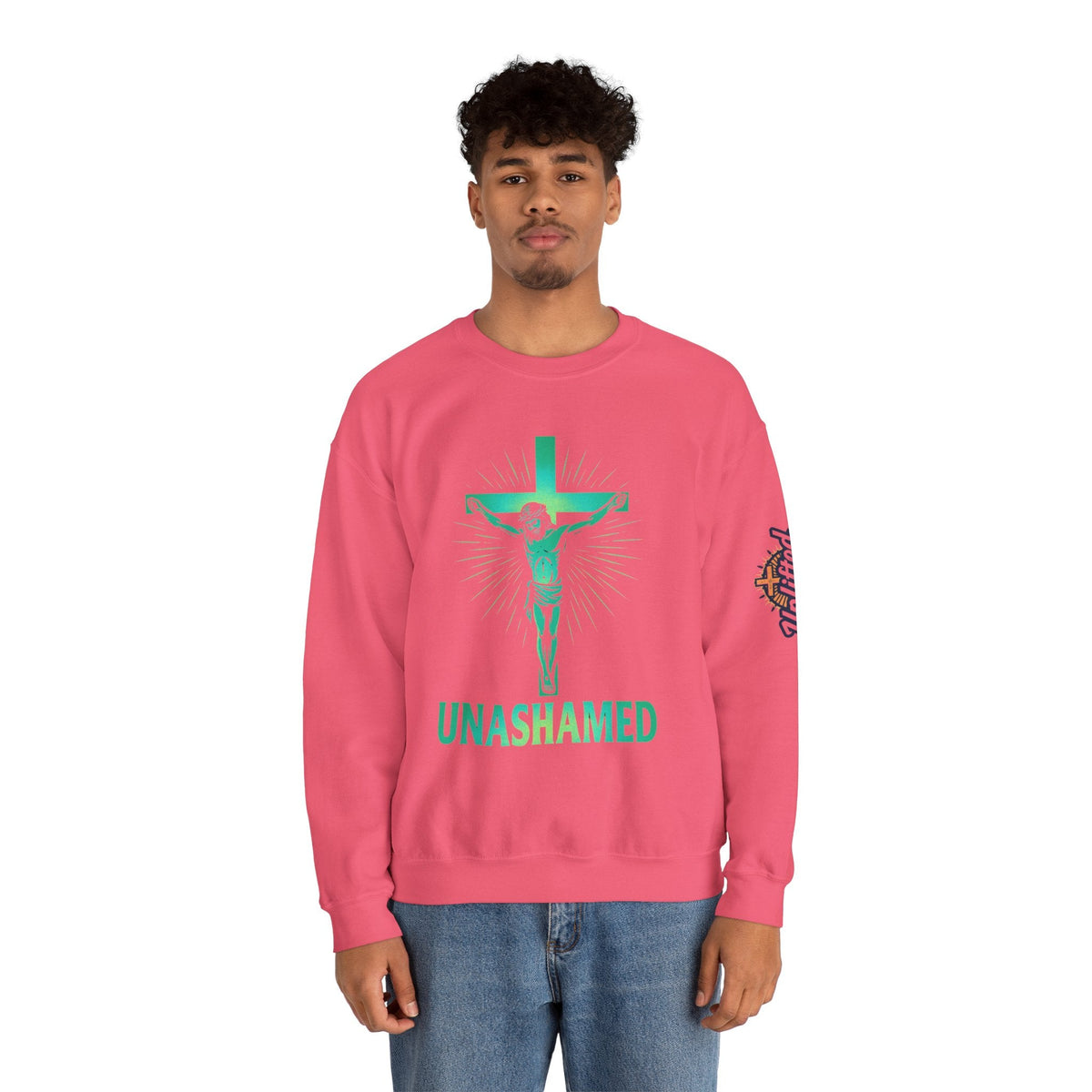 Unashamed Sweatshirt – Romans 1:16 Crucifixion Christian Sweatshirt for Bold Unwavering Faith Printify