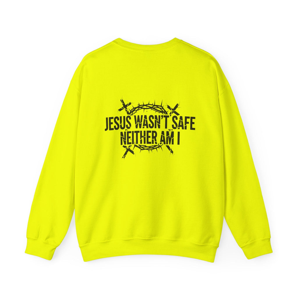 ⚡ Jesus Wasn’t Safe – Neither Am I | Bold Christian Sweatshirt | Storm-Walking Faith Tee | Minimalist Black & White Design | Uplifted Gear Printify