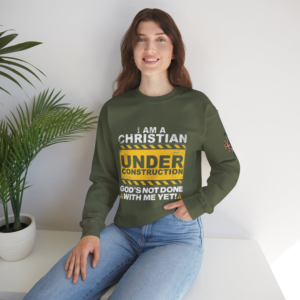 Christian Under Construction Sweatshirt | God Is Not Done With Me Yet Sweatshirt Printify