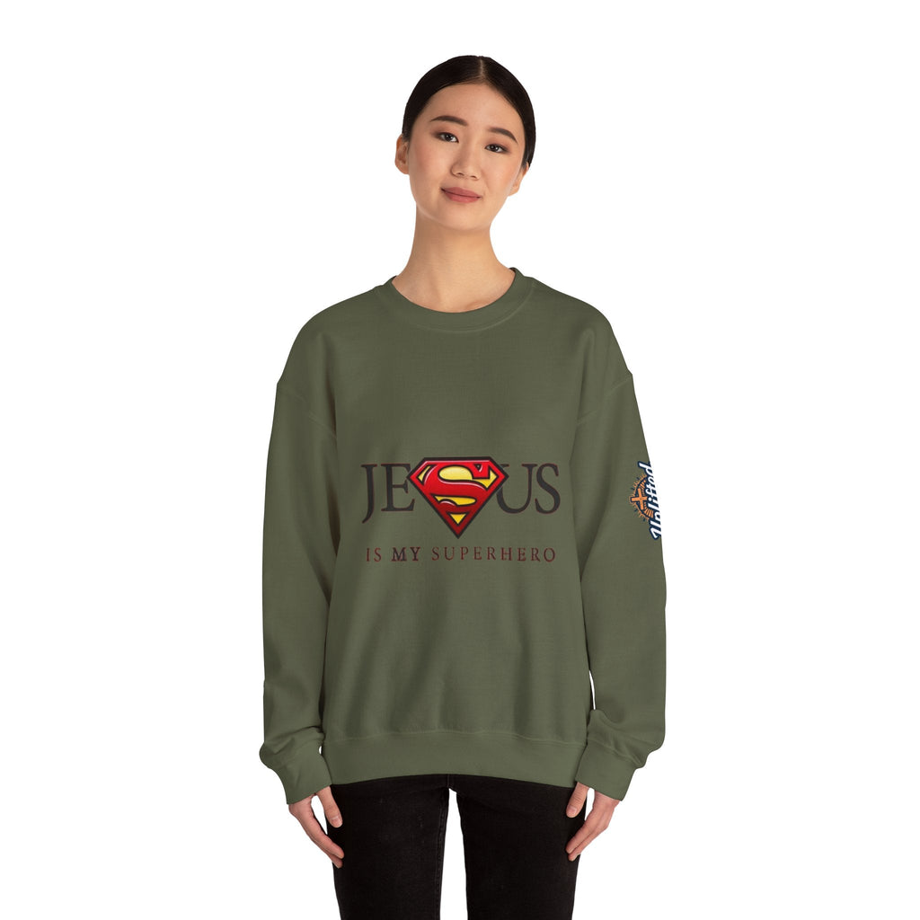 Jesus Is My Superhero Crewneck Sweatshirt Printify