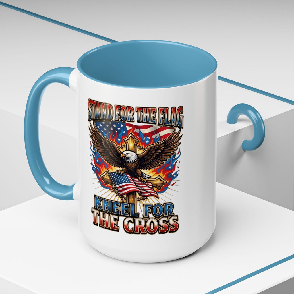 Patriotic Eagle Coffee Mug — "Stand for the Flag, Kneel for the Cross" (11/15oz) Printify