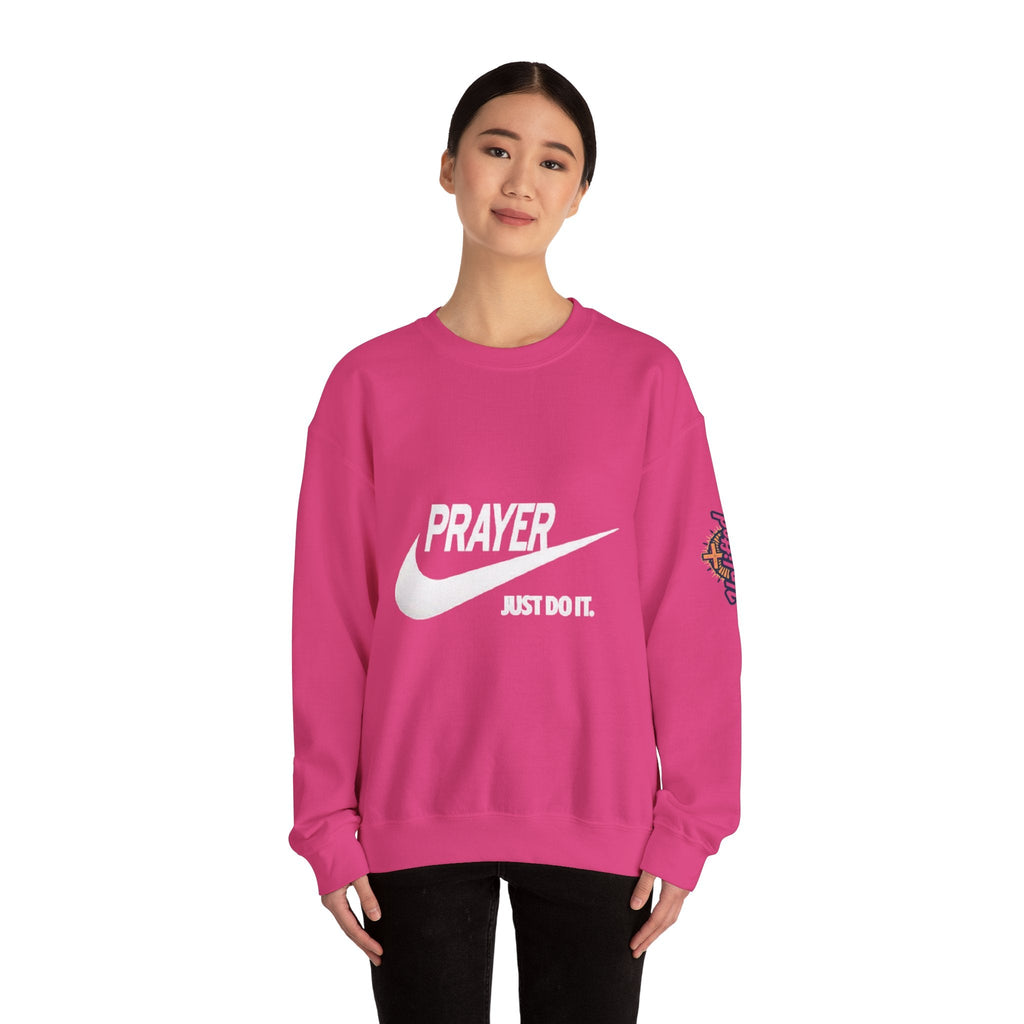 Prayer Just Do It Sweatshirt - Funny Christian Nike Parody Sweatshirt - Faith Gear Printify