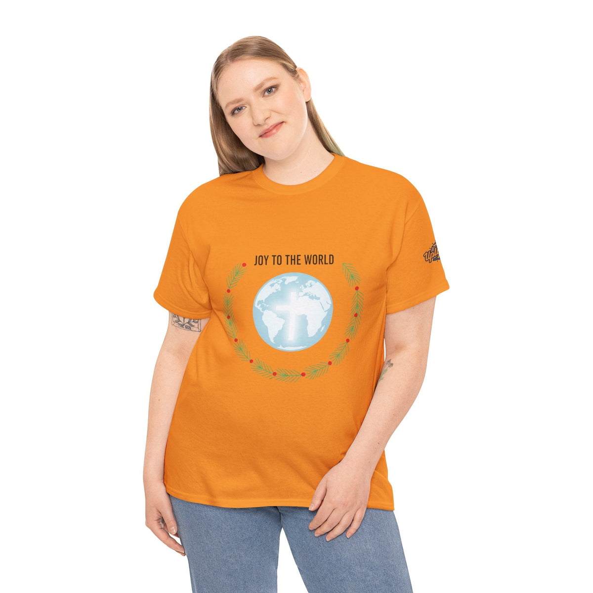 Joy to the World T-shirt – Wreath Earth Nativity Christian Christmas T-shirt for Isaiah 9:6 Holiday Faith & Festive Joy Printify