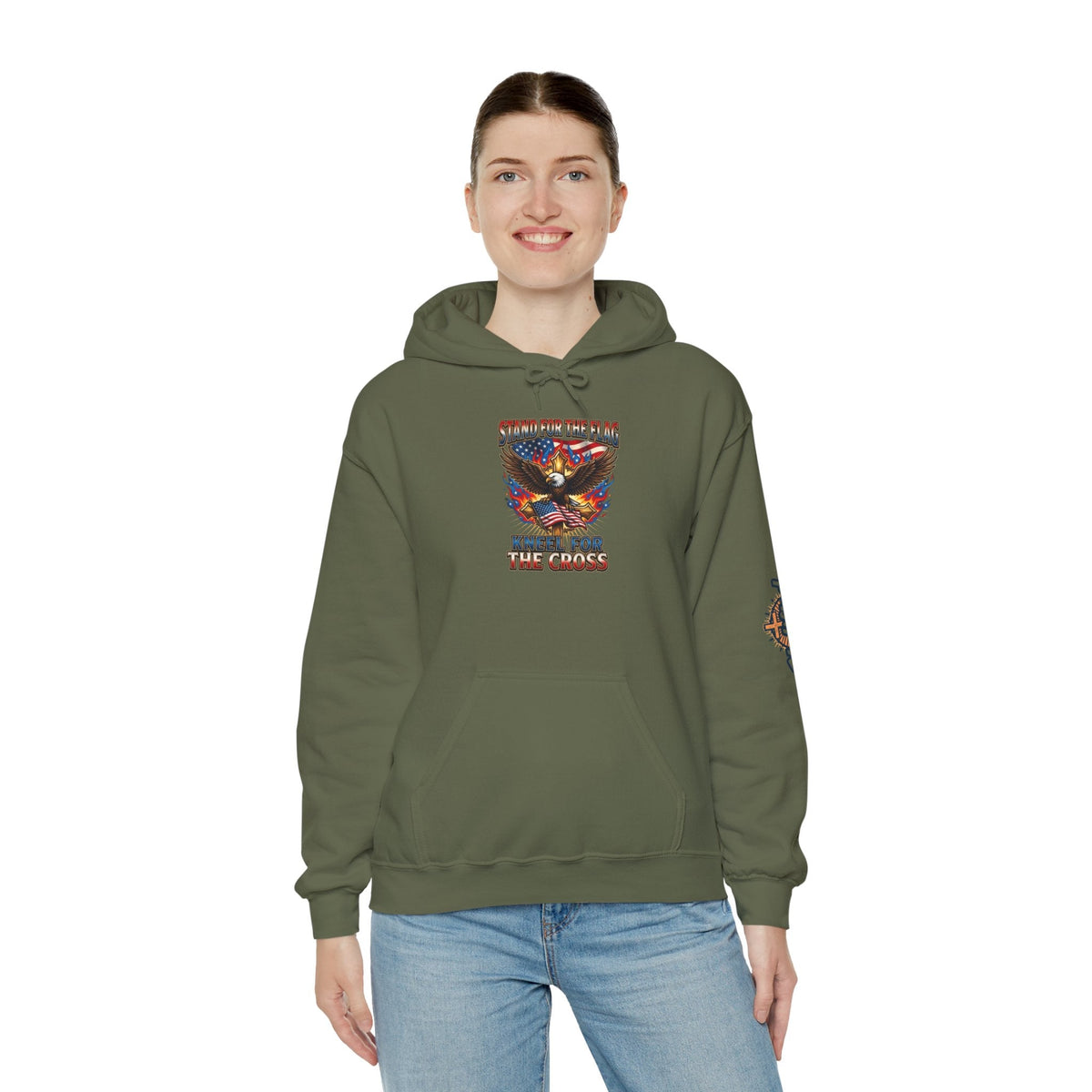 Stand for the Flag Kneel for the Cross Hoodie | Patriotic Eagle Hoodie Printify