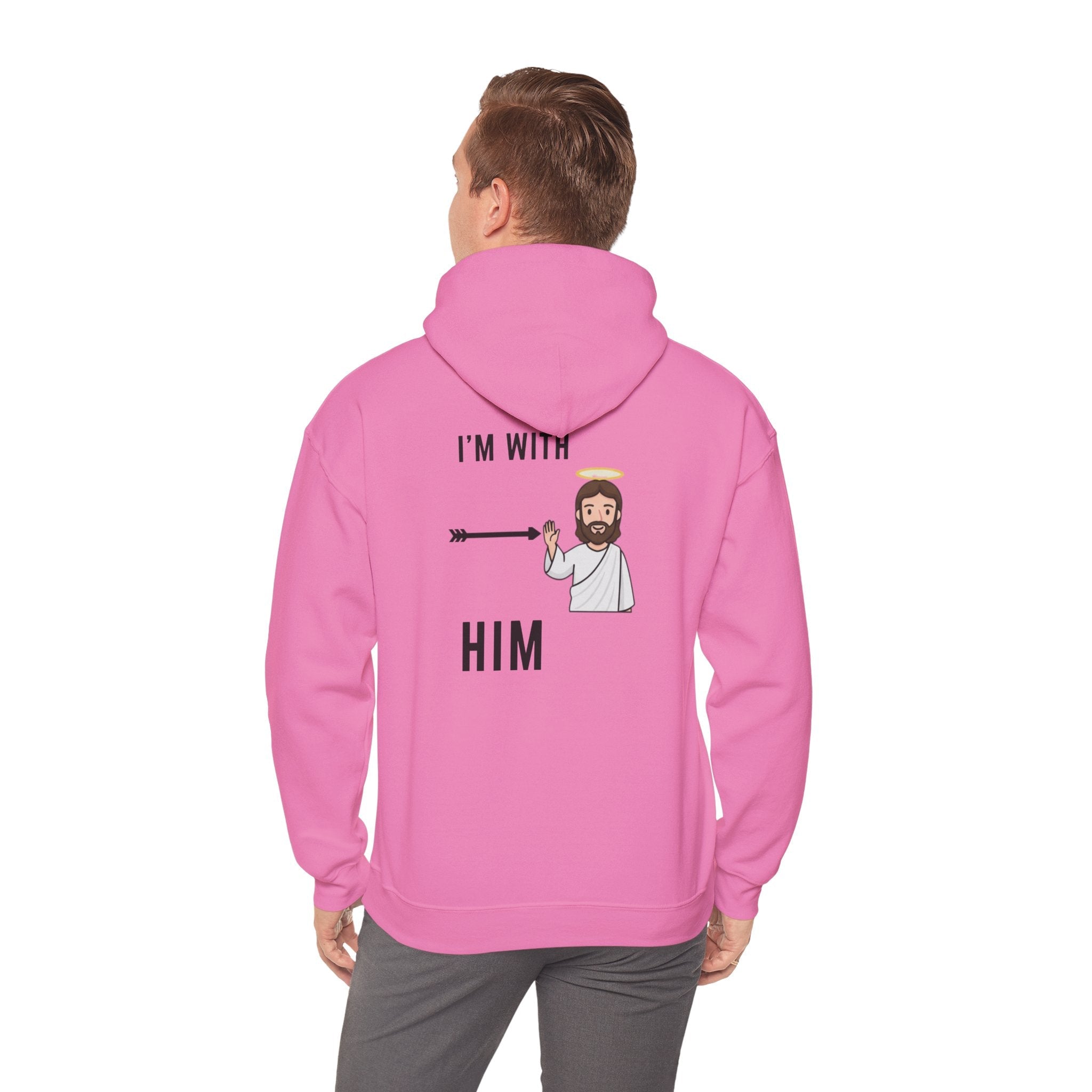 🔥 I’m With Him → Christian Hoodie | Arrow Pointing to Jesus | Minimalist Faith Tee | Subtle Cross Design | Bible-Inspired Apparel by Uplifted Gear Printify