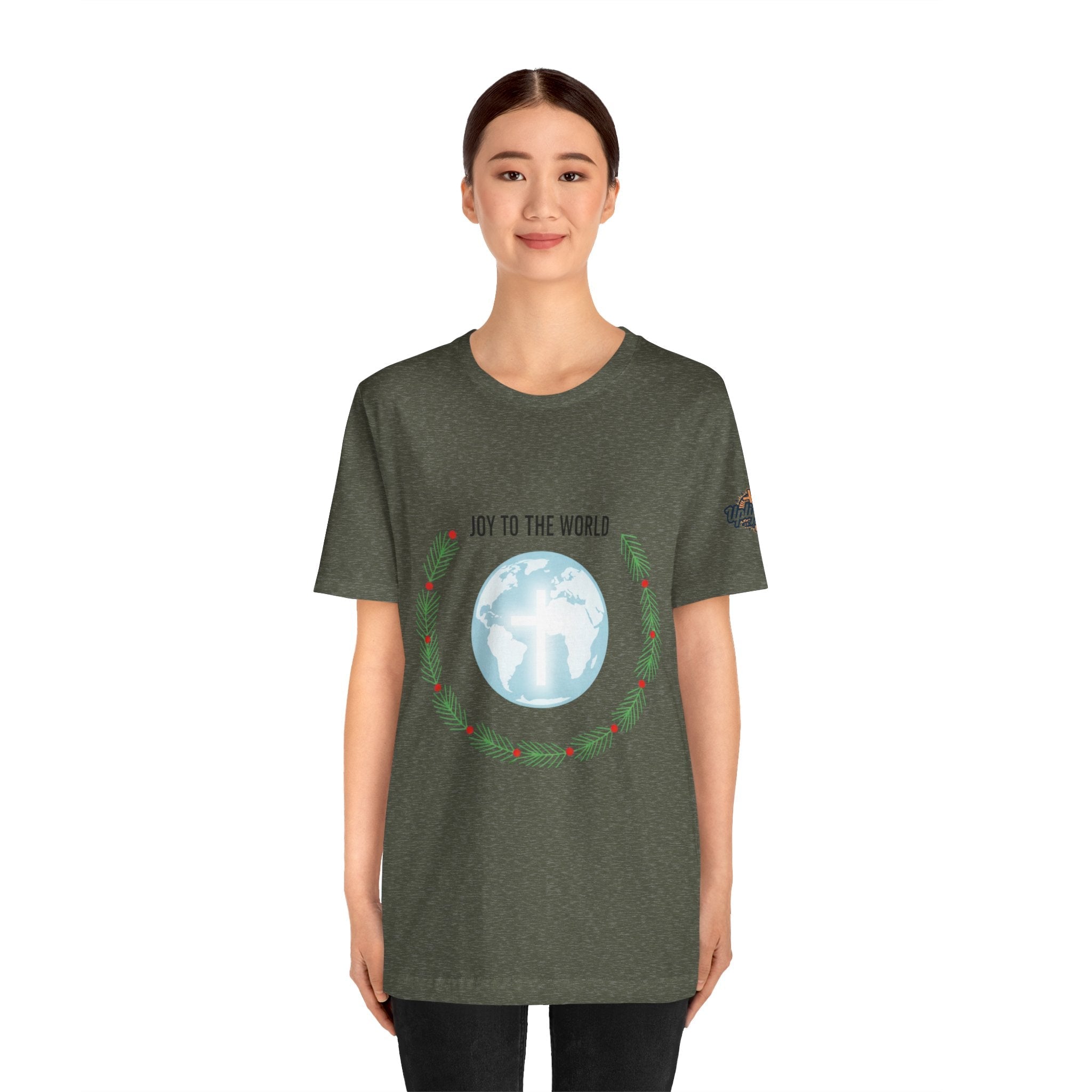 Joy to the World T-shirt – Wreath Earth Nativity Christian Christmas T-shirt for Isaiah 9:6 Holiday Faith & Festive Joy Printify