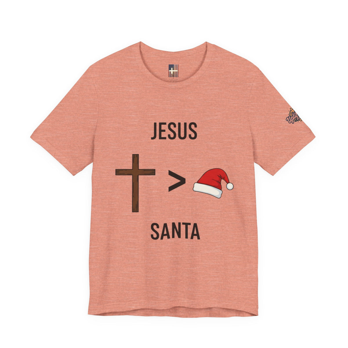 🎄 Jesus > Santa – Minimalist Christian Christmas T-Shirt | Bold Faith Over Holiday Tee | Cross vs Santa Hat Design | Uplifted Gear Printify