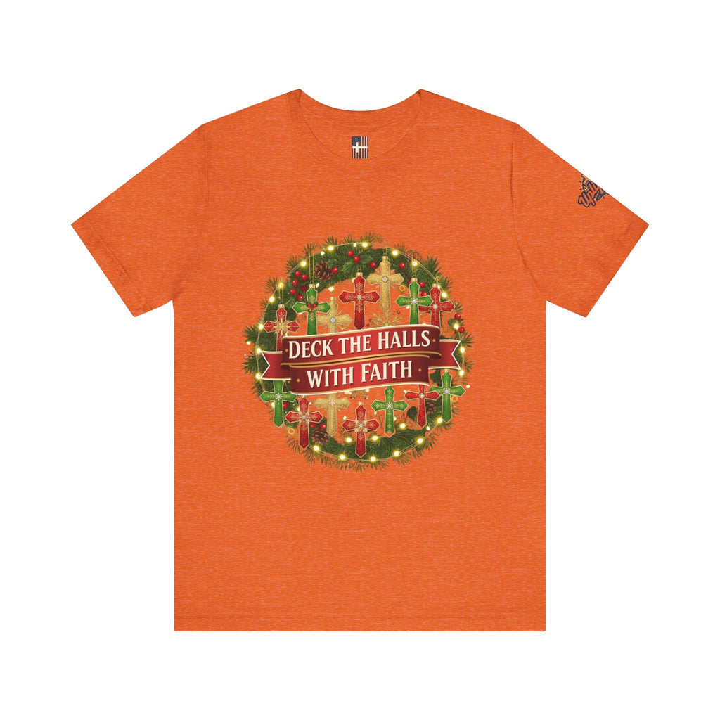 🎄 Deck the Halls with Faith – Christian Christmas T-Shirt | Cross Ornament Design & Festive Garland | Bold Holiday Faith Tee by Uplifted Gear Printify