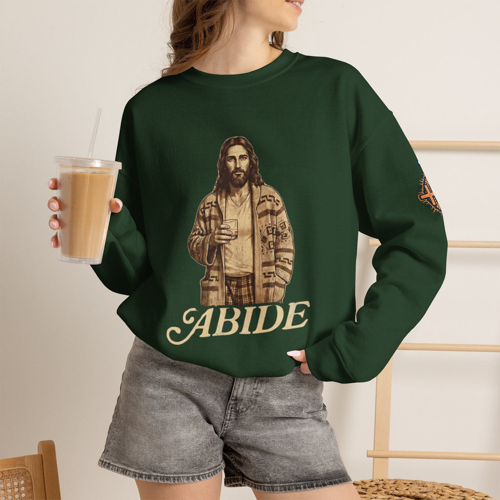 Abide Jesus Sweatshirt — Vintage 'The Dude' Religious Graphic Sweatshirt Printify