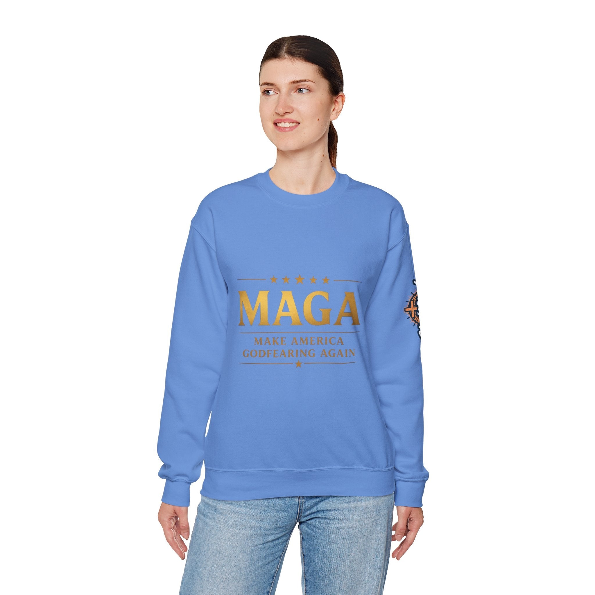 Sweatshirt — "MAGA Make America Godfearing Again" Gold Logo Crewneck Printify