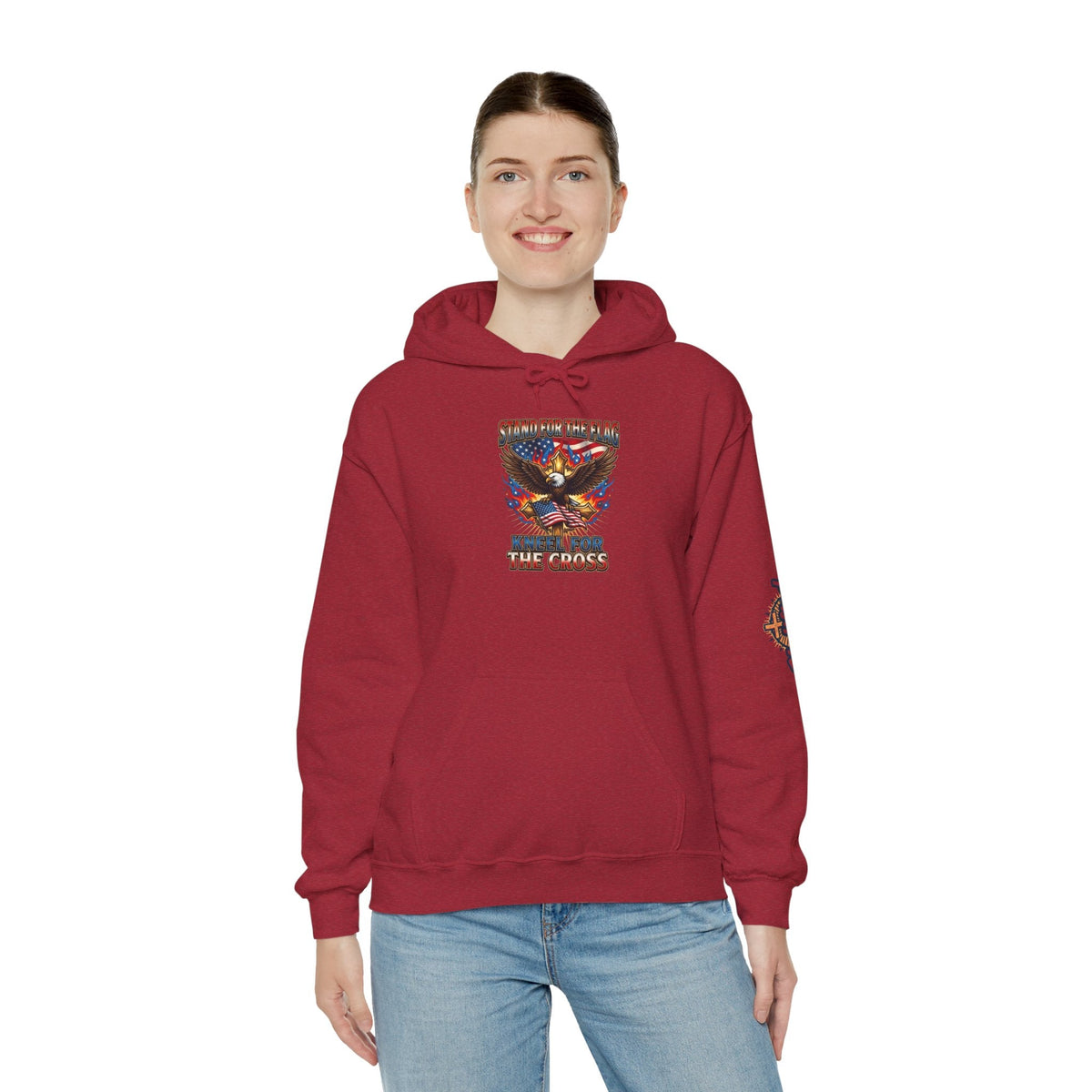 Stand for the Flag Kneel for the Cross Hoodie | Patriotic Eagle Hoodie Printify