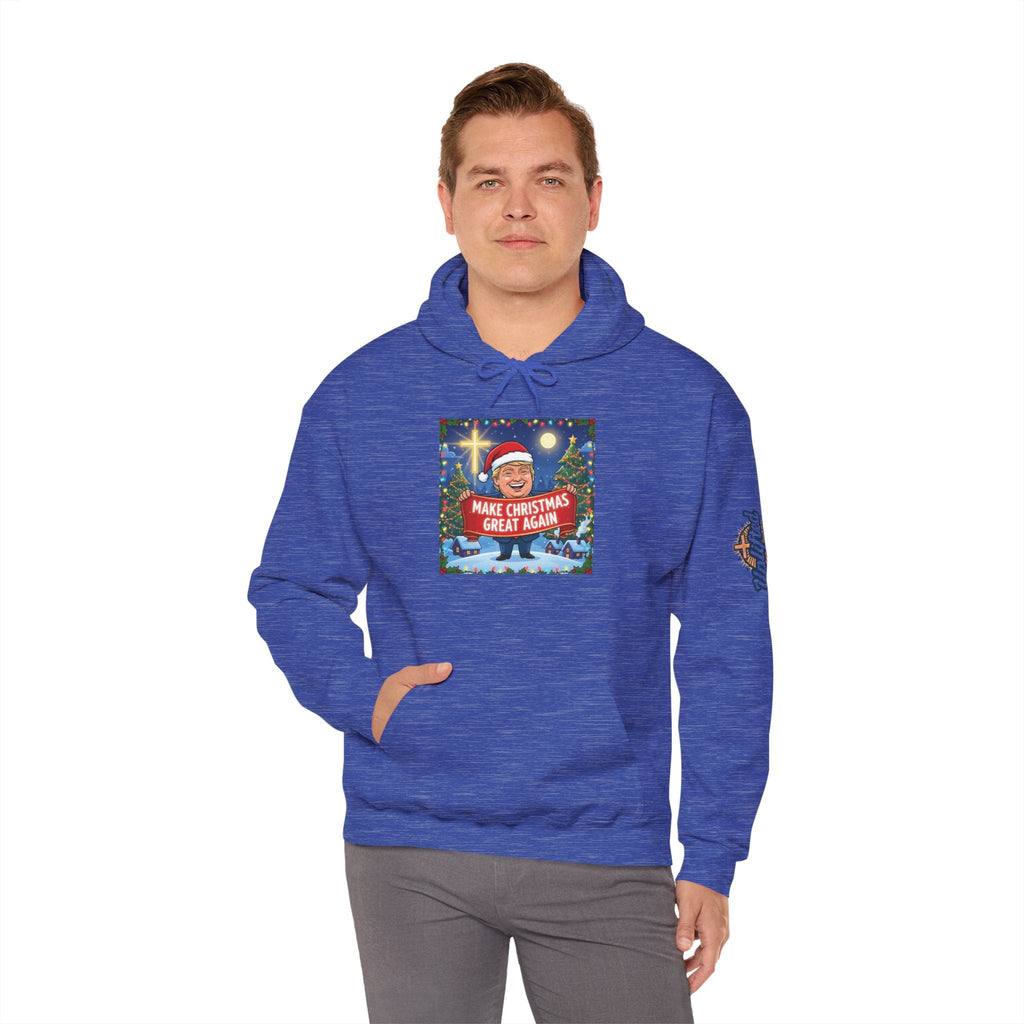 🎄 Make Christmas Great Again – Patriotic Christian Christmas Hoodie | Bold Holiday Faith Tee | Red & White Banner Design | Uplifted Gear Printify