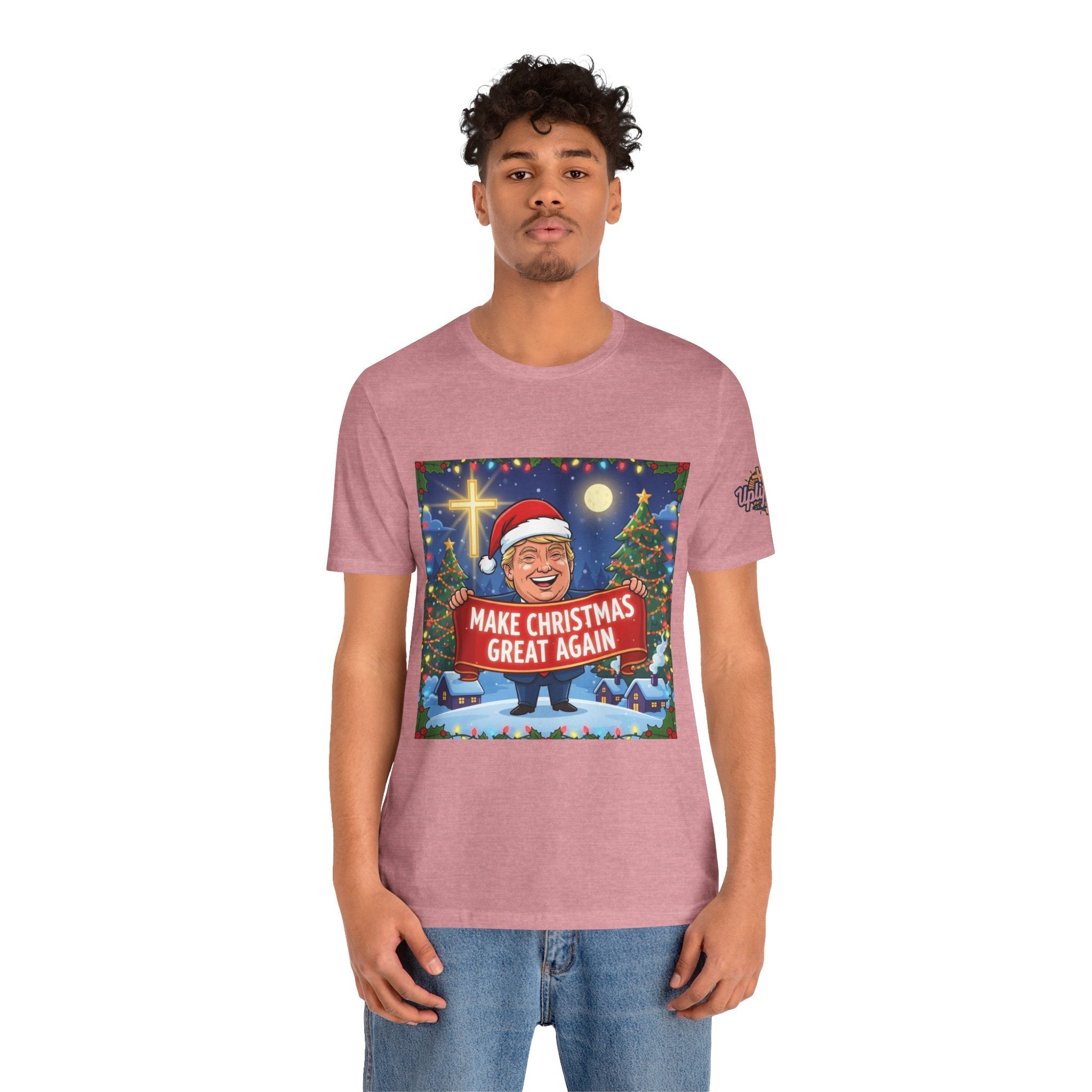 🎄 Make Christmas Great Again – Patriotic Christian Christmas T-Shirt | Bold Holiday Faith Tee | Red & White Banner Design | Uplifted Gear Printify