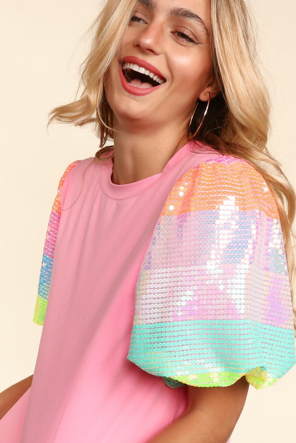 Rainbow Pastel Sequin Puff Sleeve Top Pretty Little Patriot