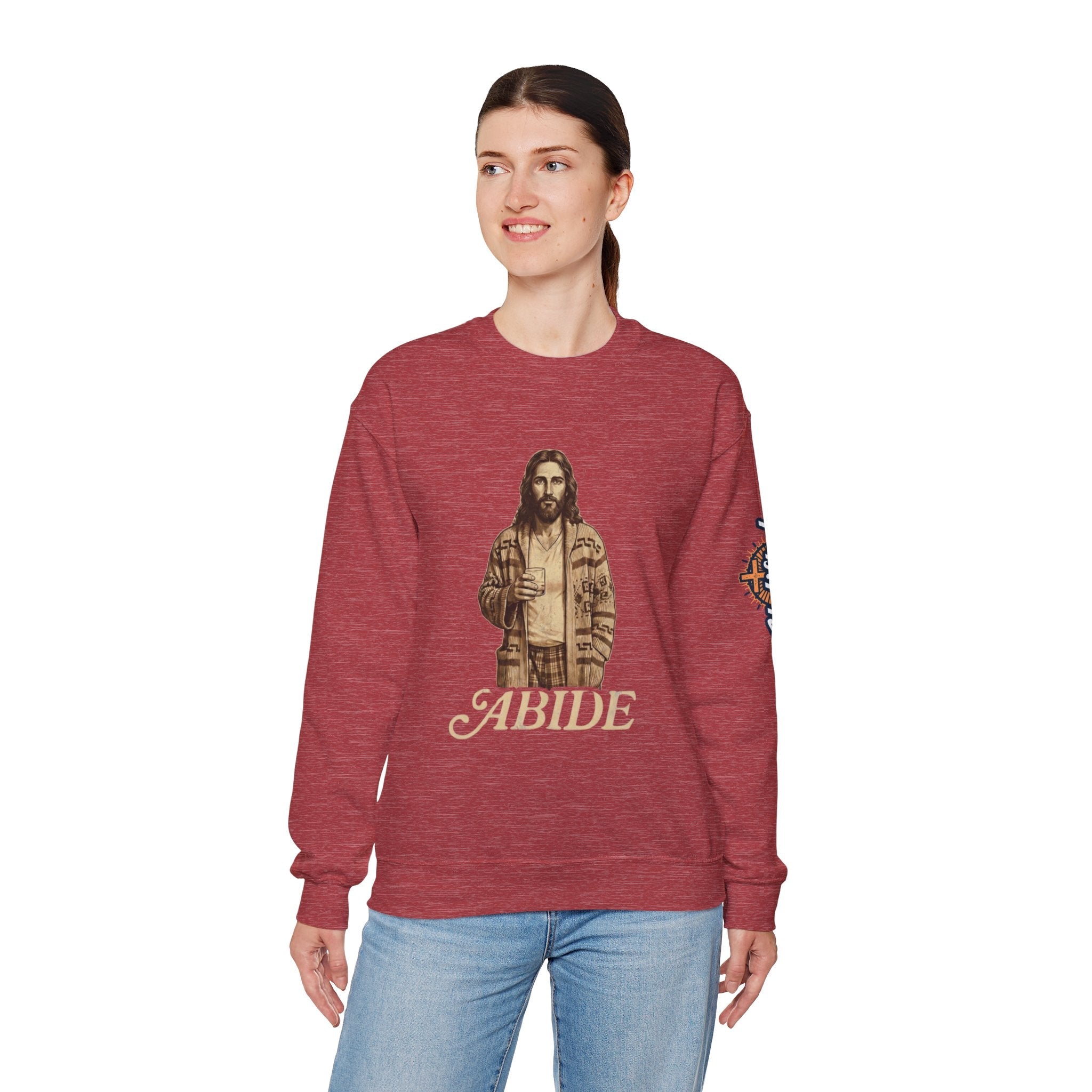 Abide Jesus Sweatshirt — Vintage 'The Dude' Religious Graphic Sweatshirt Printify