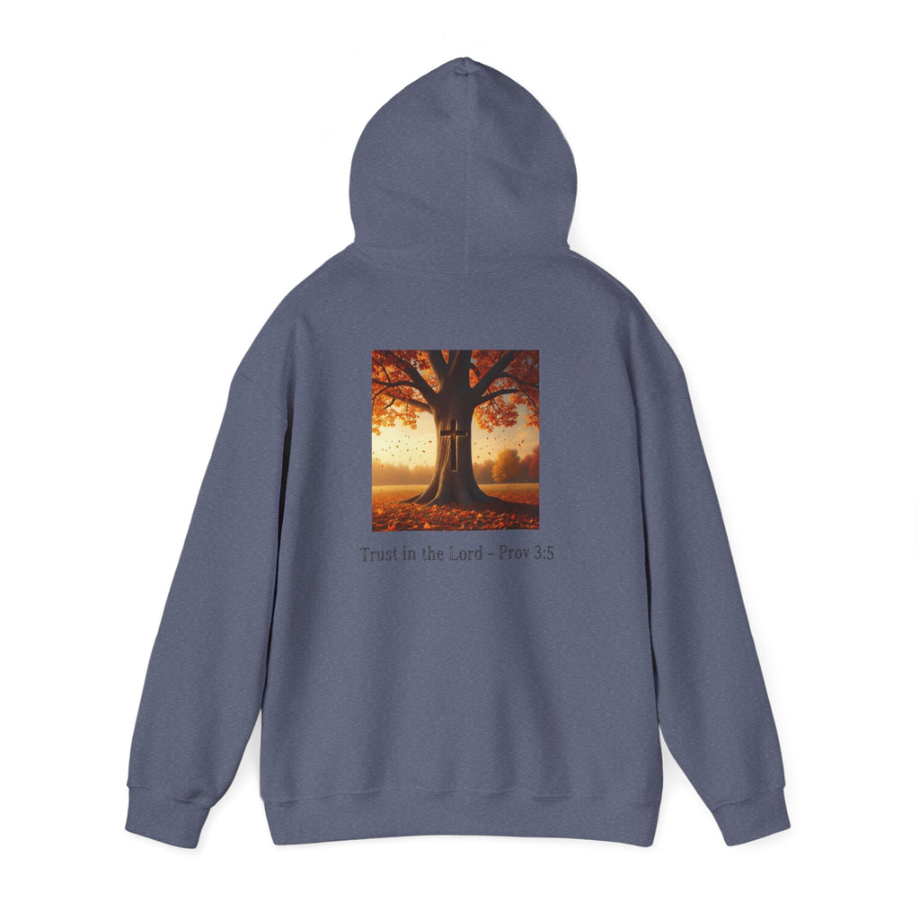 Trust in the Lord Hoodie – Autumn Tree Proverbs 3:5 Christian Hoodie for Cozy Faith Printify