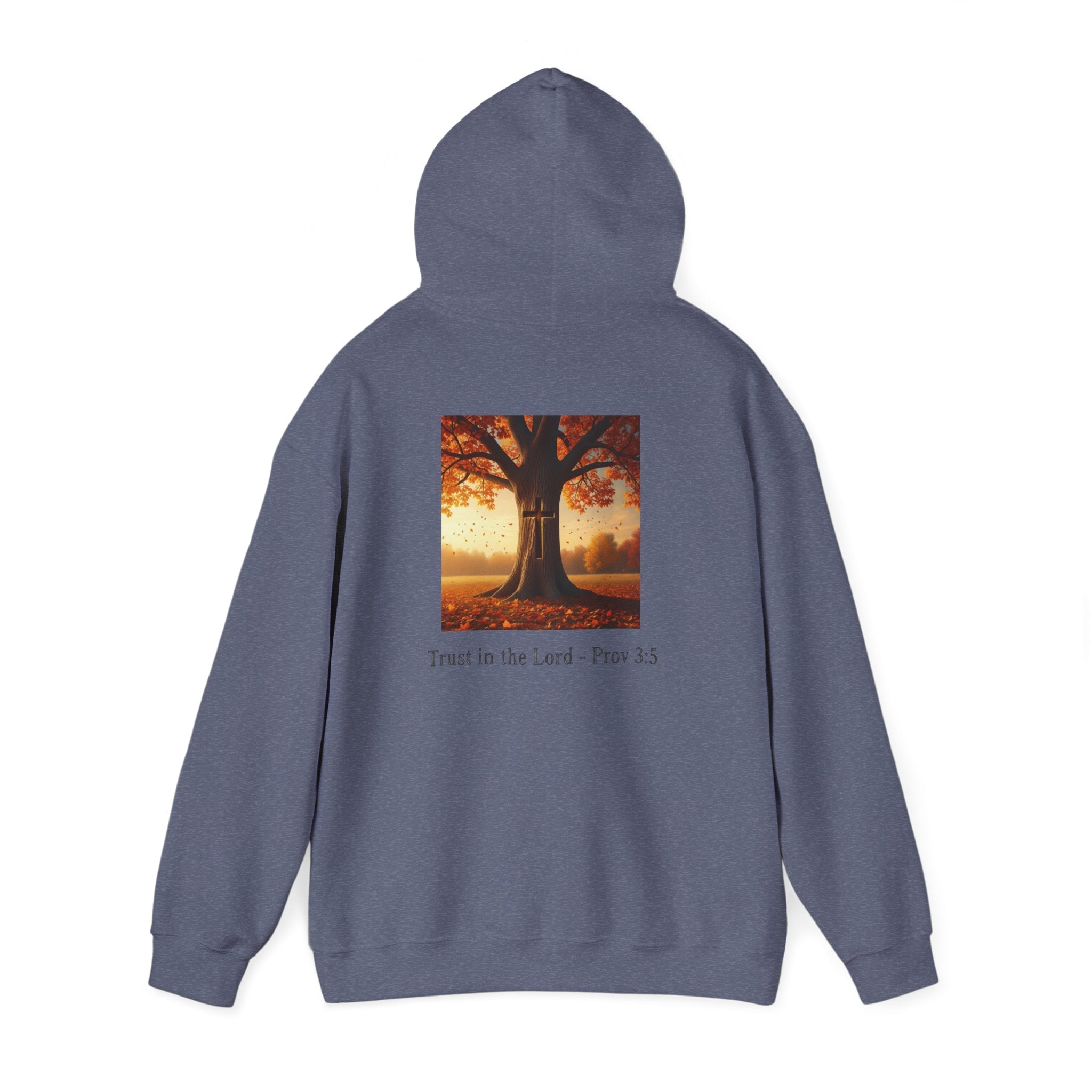 Trust in the Lord Hoodie – Autumn Tree Proverbs 3:5 Christian Hoodie for Cozy Faith Printify
