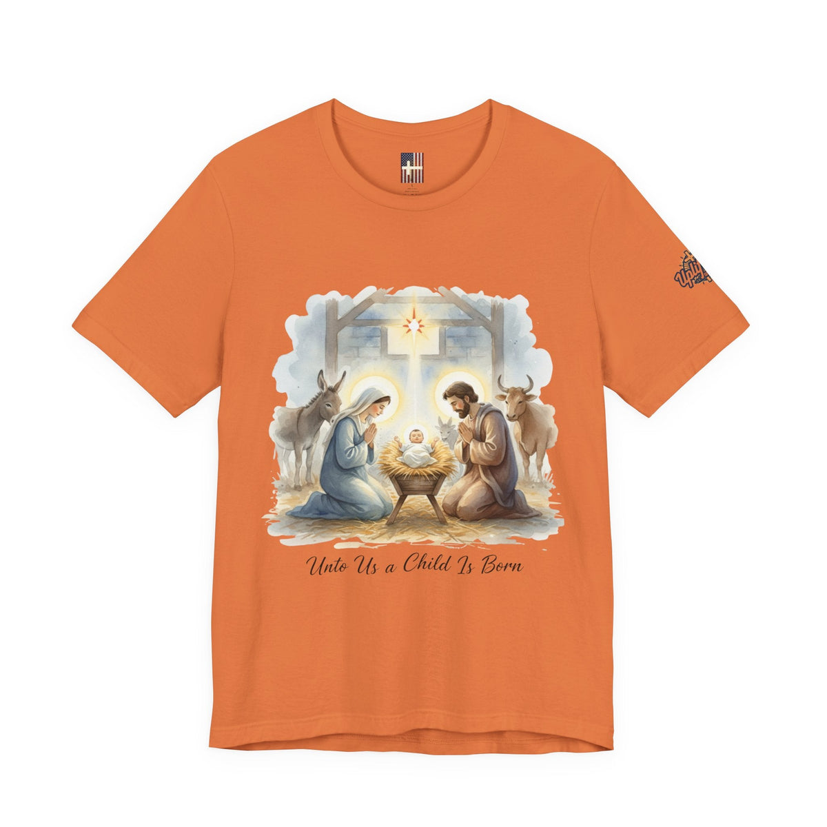Unto Us a Child is Born T-shirt – Isaiah 9:6 Nativity Manger Scene Christian Christmas T-shirt for Holy Night Faith Printify
