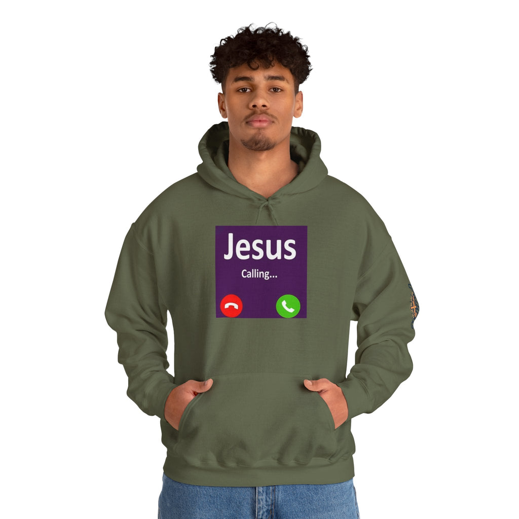 Jesus Calling Hoodie – Funny Cell Phone Screen Christian Sweatshirt for Divine Connection & Faith Humor Printify