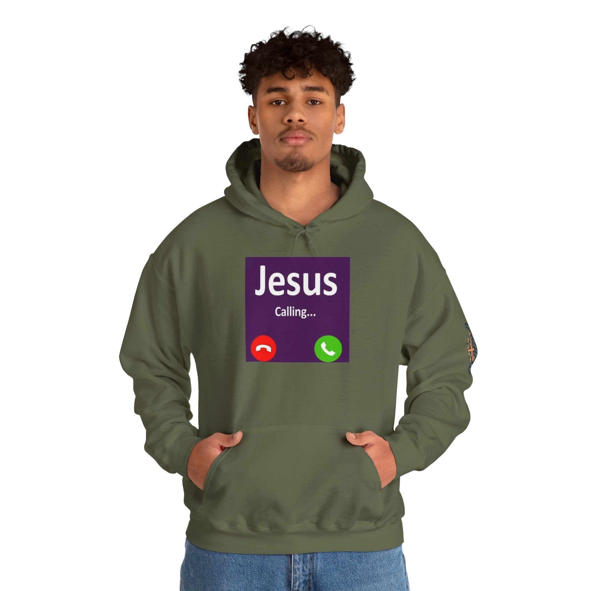 Jesus Calling Hoodie – Funny Cell Phone Screen Christian Sweatshirt for Divine Connection & Faith Humor Printify