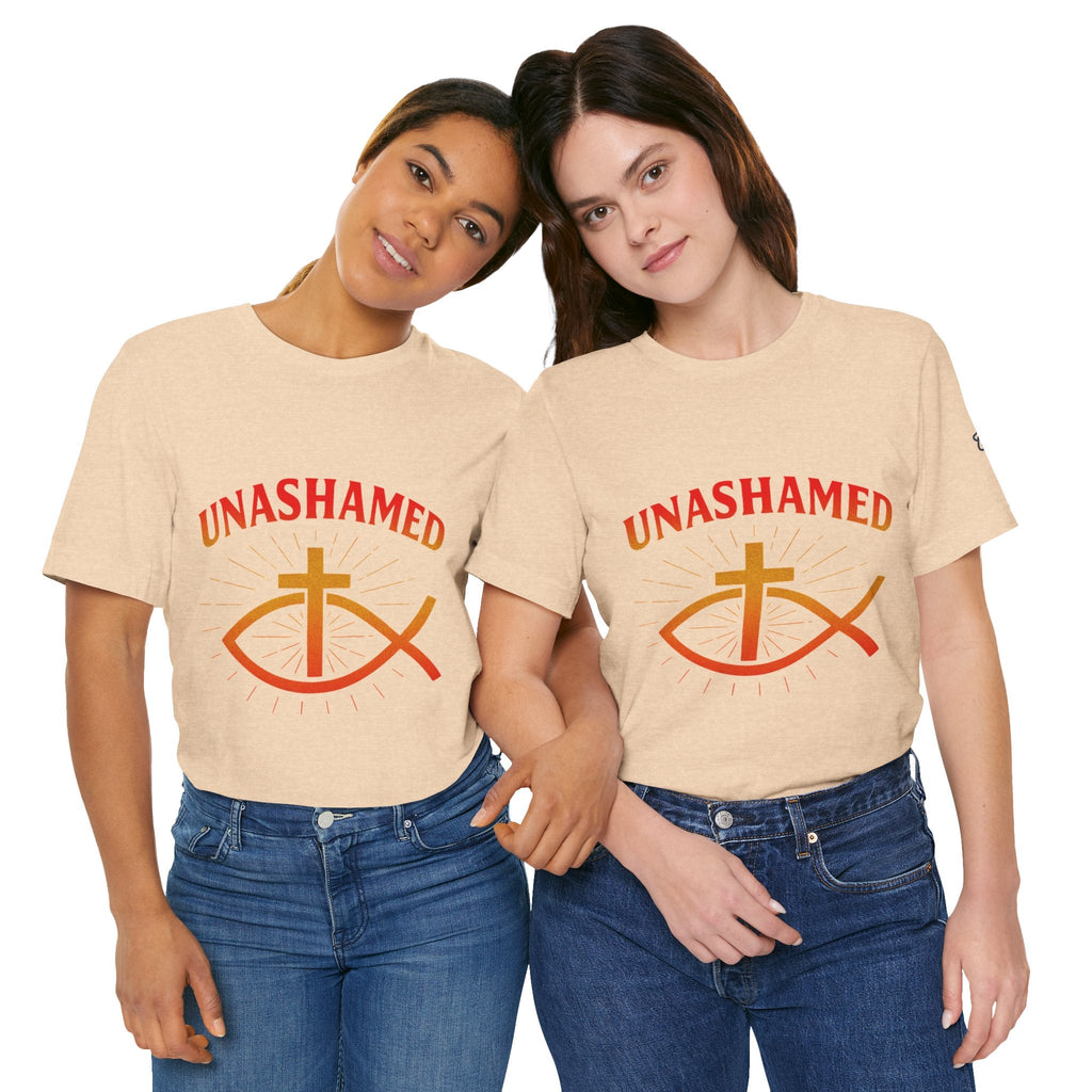 Unashamed T-shirt – Ichthys Jesus Fish & Cross Christian T-shirt for Romans 1:16 Bold Faith Printify