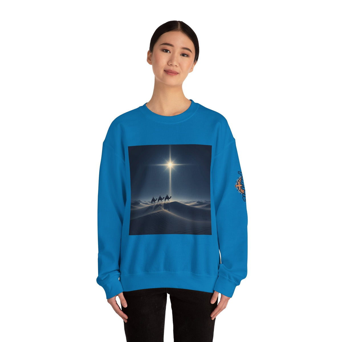 3 Wise Men Sweatshirt – Magi Camels Nativity Journey Christian Christmas Sweatshirt for Epiphany Faith & Holy Night Printify