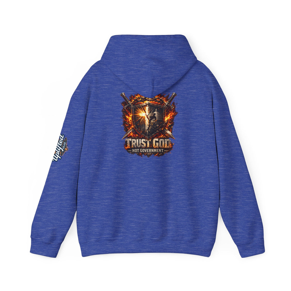 Trust God Not Government Shield Hoodie — Patriotic Christian Faith Hoodie Printify