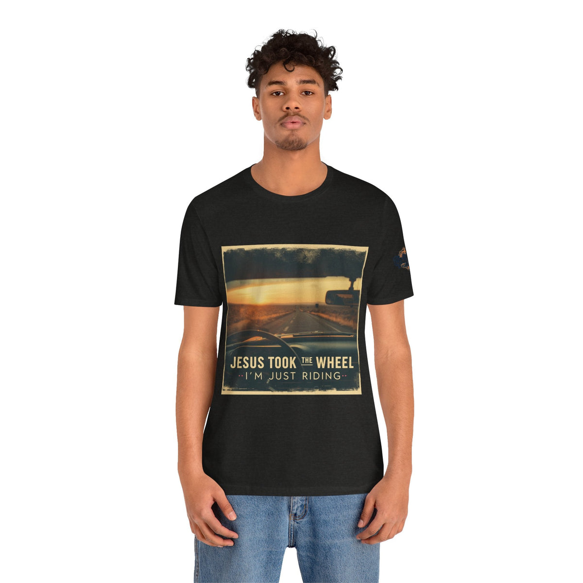 Jesus Took the Wheel I'm Just Riding T-shirt – Funny Christian Convertible Car T-shirt for Surrendered Faith & Humor Printify