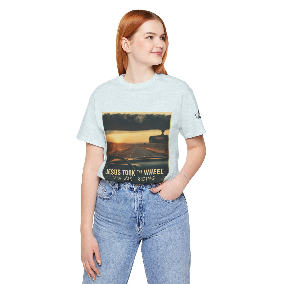 Jesus Took the Wheel I'm Just Riding T-shirt – Funny Christian Convertible Car T-shirt for Surrendered Faith & Humor Printify