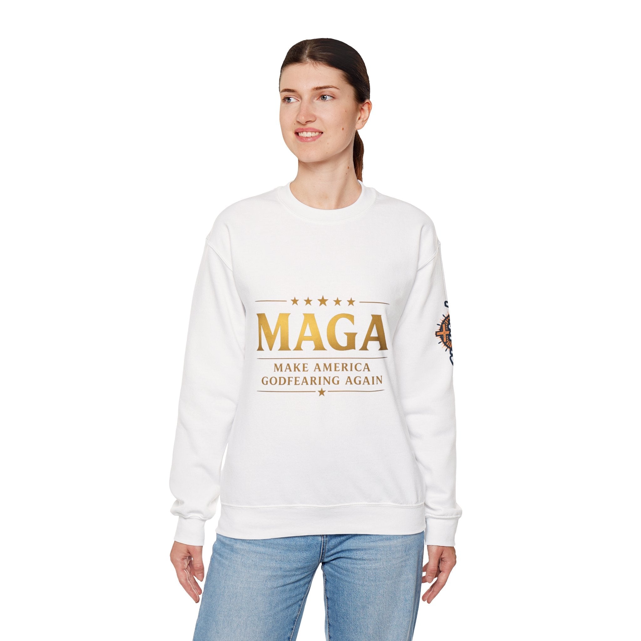 Sweatshirt — "MAGA Make America Godfearing Again" Gold Logo Crewneck Printify