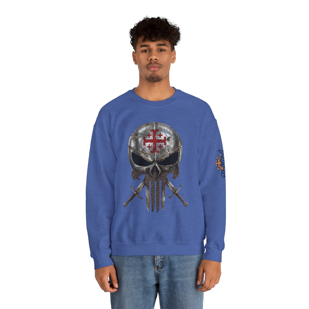 Crusader Knight Christian Skull Sweatshirt - Warrior Armor of God Sweatshirt Printify