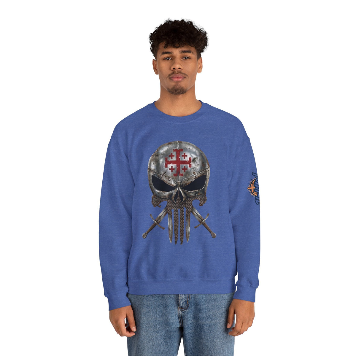 Crusader Knight Christian Skull Sweatshirt - Warrior Armor of God Sweatshirt Printify