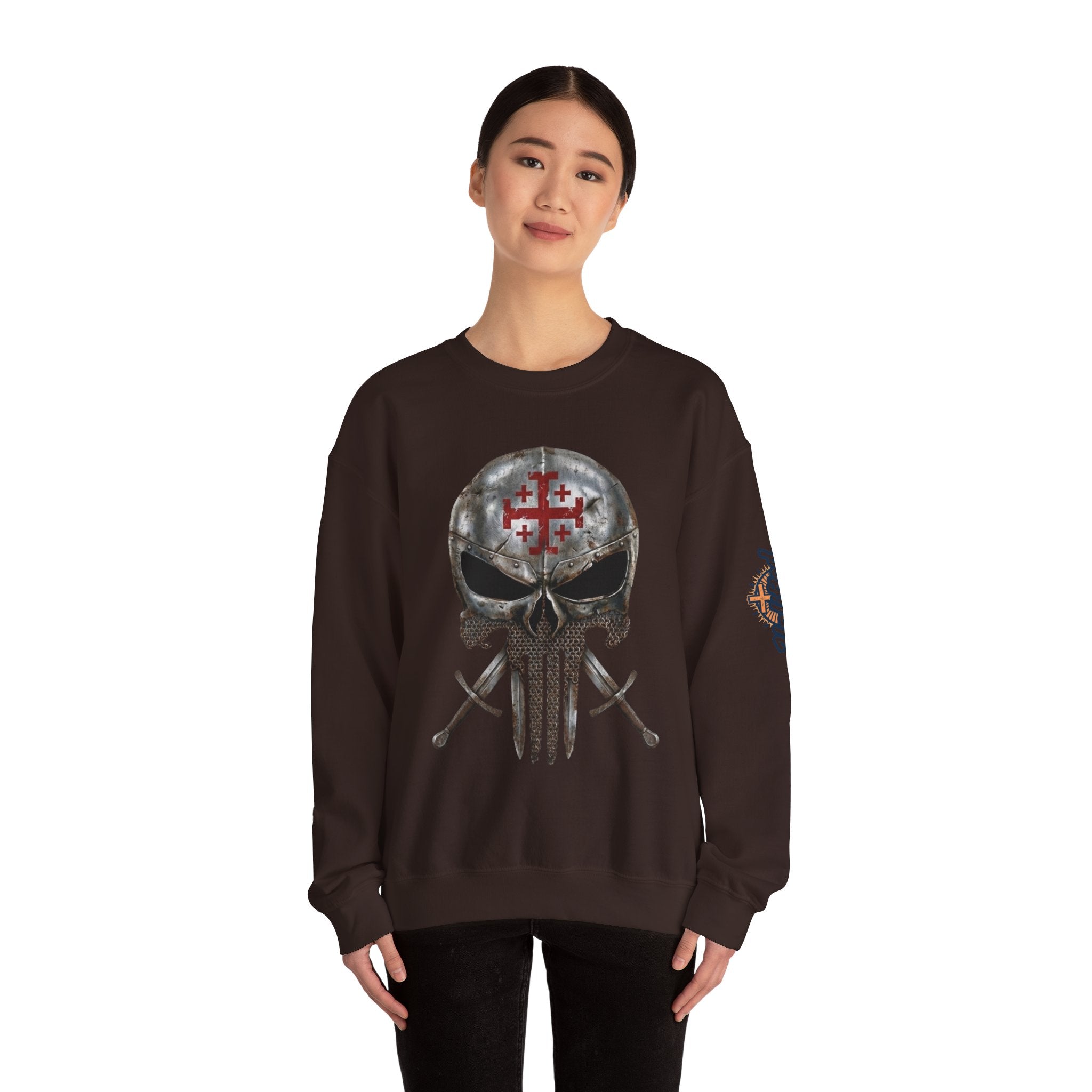 Crusader Knight Christian Skull Sweatshirt - Warrior Armor of God Sweatshirt Printify