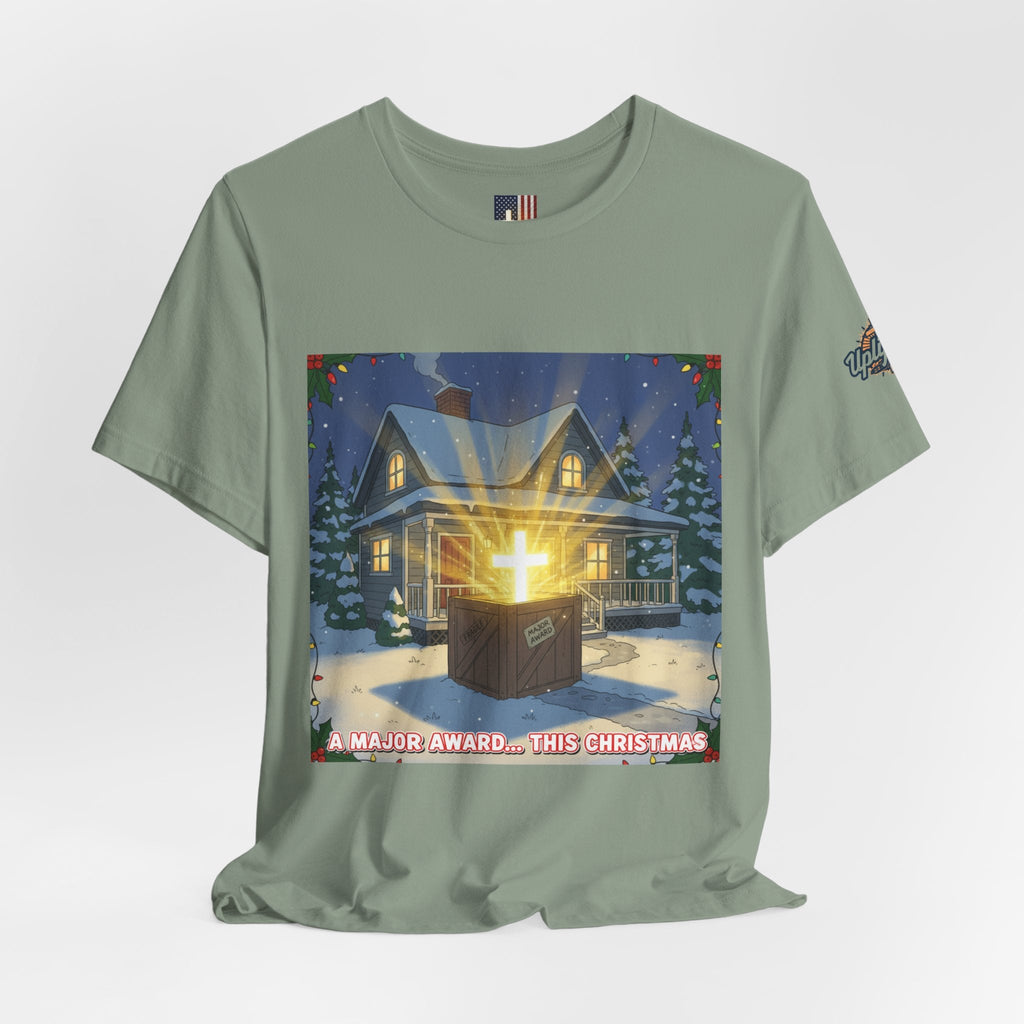 A Major Award This Christmas T-shirt – Fragile Leg Lamp Parody Cross Unboxing Christian T-shirt for Hilarious Faith & Holiday Glow Printify