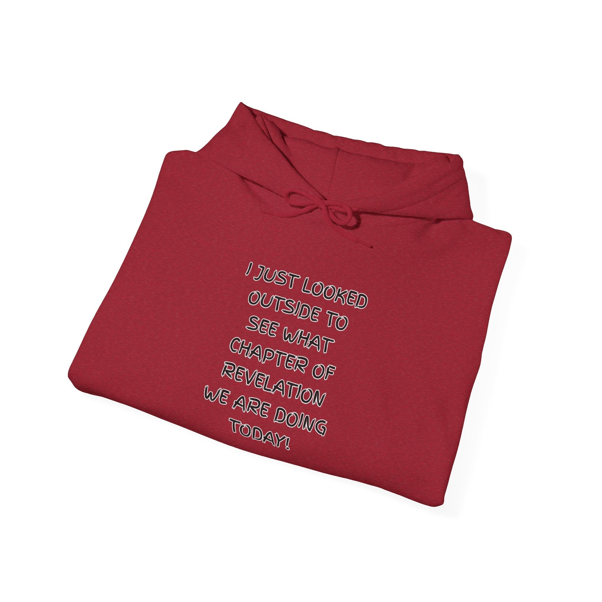 What Chapter of Revelation Hoodie – I Looked Outside My Window Christian Sweatshirt for End Times Humor & Faith Printify
