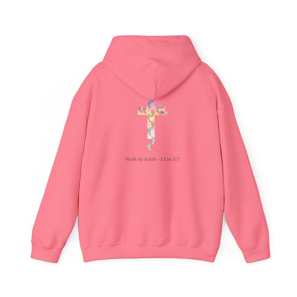 Walk by Faith Hoodie – Cross & Footprints Christian Hoodie for Cozy Inspiration Printify
