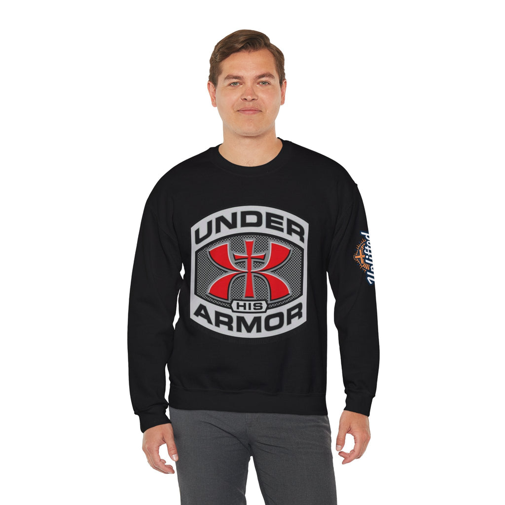Under His Armor Crewneck Sweatshirt — Christian Faith Graphic Pullover Printify