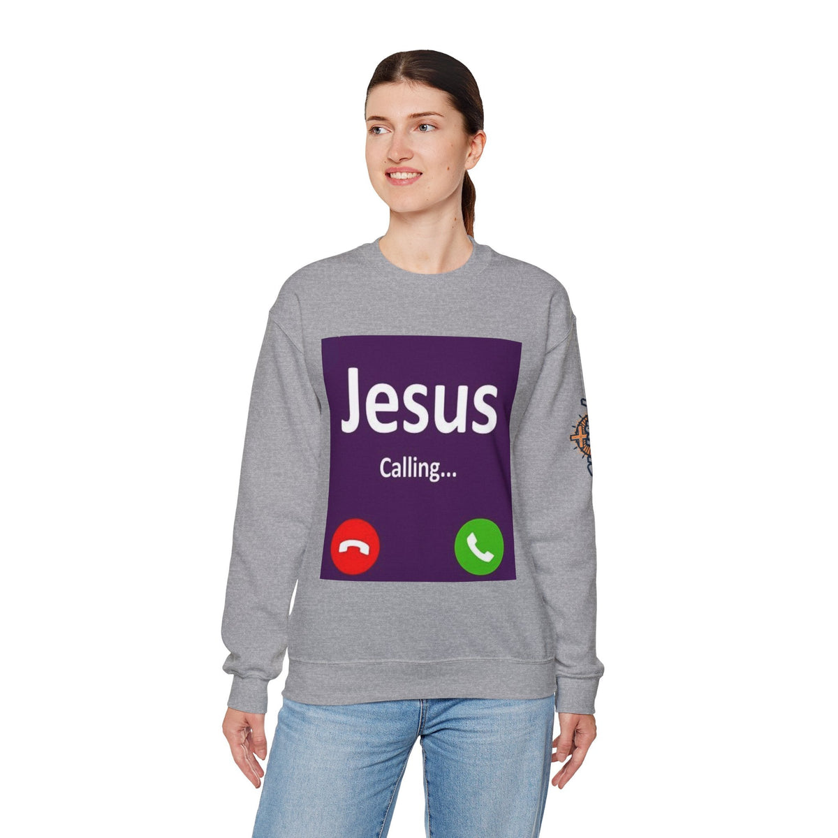 Jesus Calling Sweatshirt – Funny Cell Phone Screen Christian Sweatshirt for Divine Connection & Faith Humor Printify