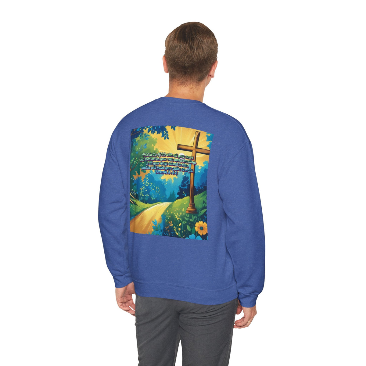 Trust in The Lord Proverbs 3:5-6 Biblical Design Crewneck Sweatshirt Printify